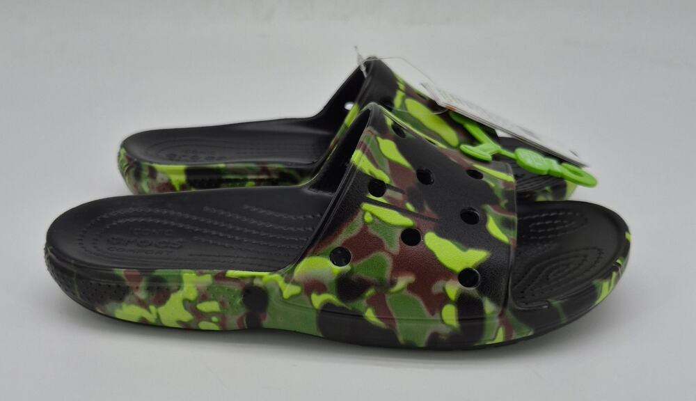 Crocs Classic Crocs Spray Camo Slide Women's 8 Men's 6 Black Green NWT